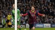 Lionel Messi slaví proměněnou penaltu na hřišti Manchesteru City