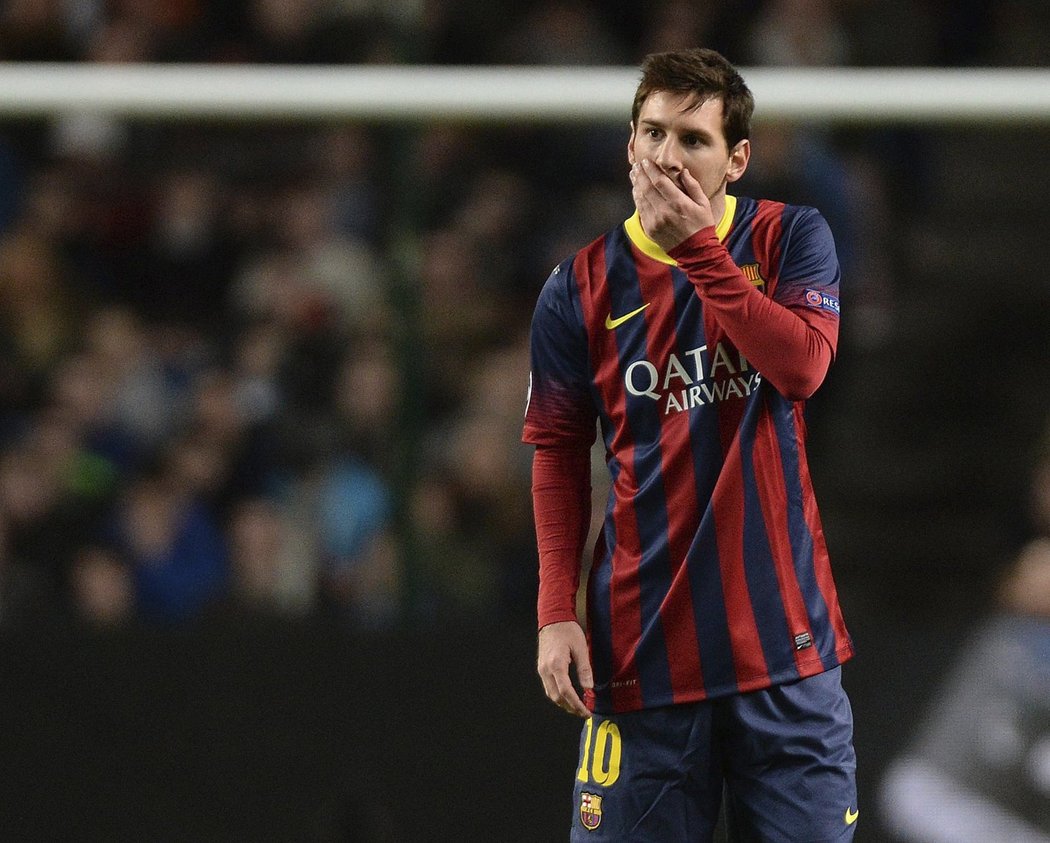 Lionel Messi během zápasu Barcelony na hřišti Manchesteru City