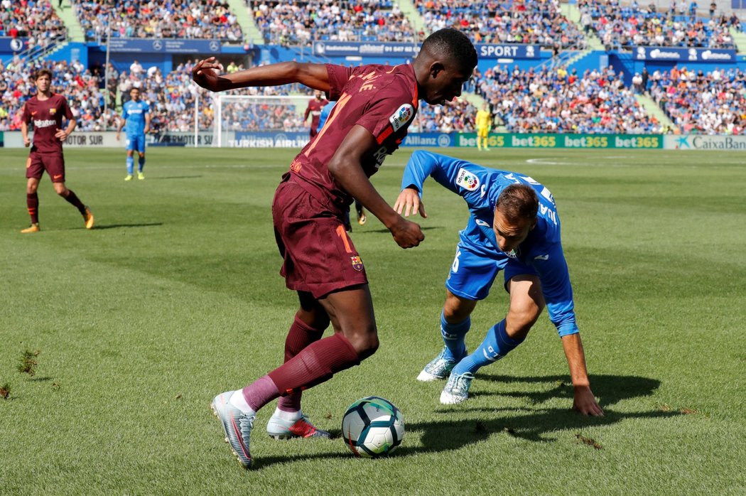 Ousmane Dembélé v utkání Barcelony s Getafe, ve kterém se vážně zranil