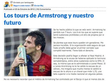 Na stránkách příznivců Realu se objevil článek obviňující Messiho z dopingu
