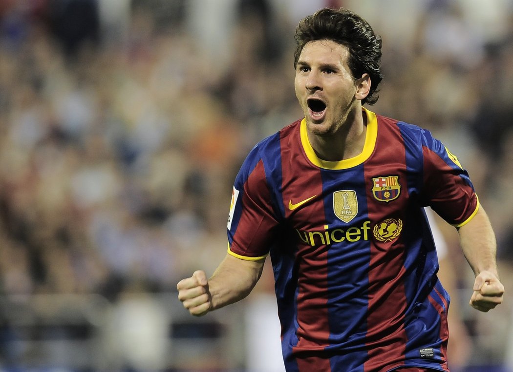 Messi se raduje z úvodní branky utkání.
