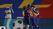 Radost fotbalistů Barcelony po vstřelení branky do sítě Bilbaa
