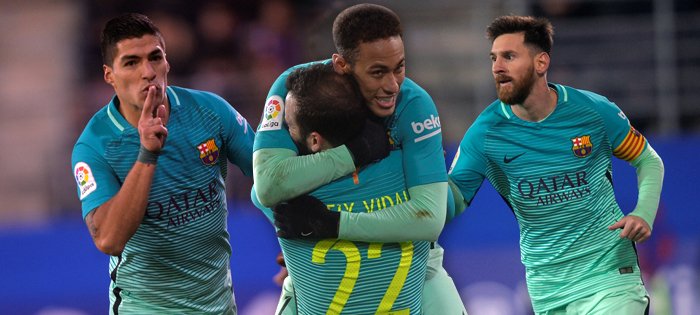 V utkání Barcelony s Eibarem se prosadily největší hvězdy Lionel Messi, Neymar i Luis Suárez