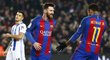 Lionel Messi slaví branku v síti Realu Sociedad