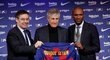 Prezident Barcelony Josep Maria Bartomeu, trenér Quique Setién a sportovní ředitel Eric Abidal