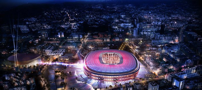 Vizualizace nového stadionu fotbalové Barcelony, kapacita zmodernizovaného Camp nou by měla být 105 tisíc fanoušků