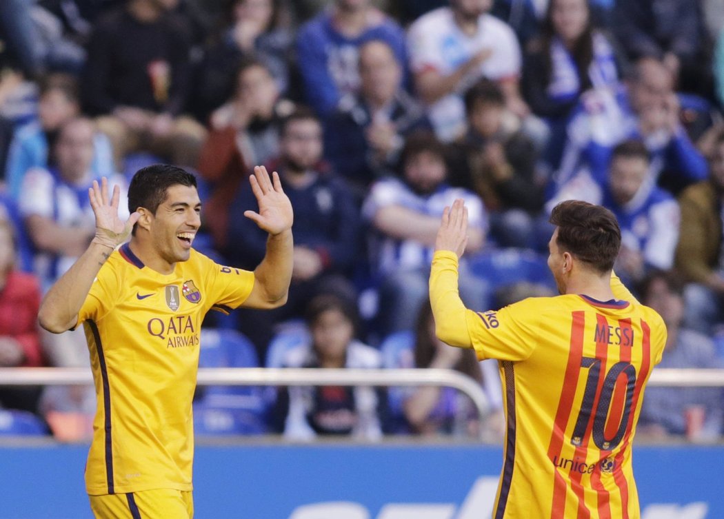 Hvězdné duo Barcelony Luis Suárez a Lionel Messi