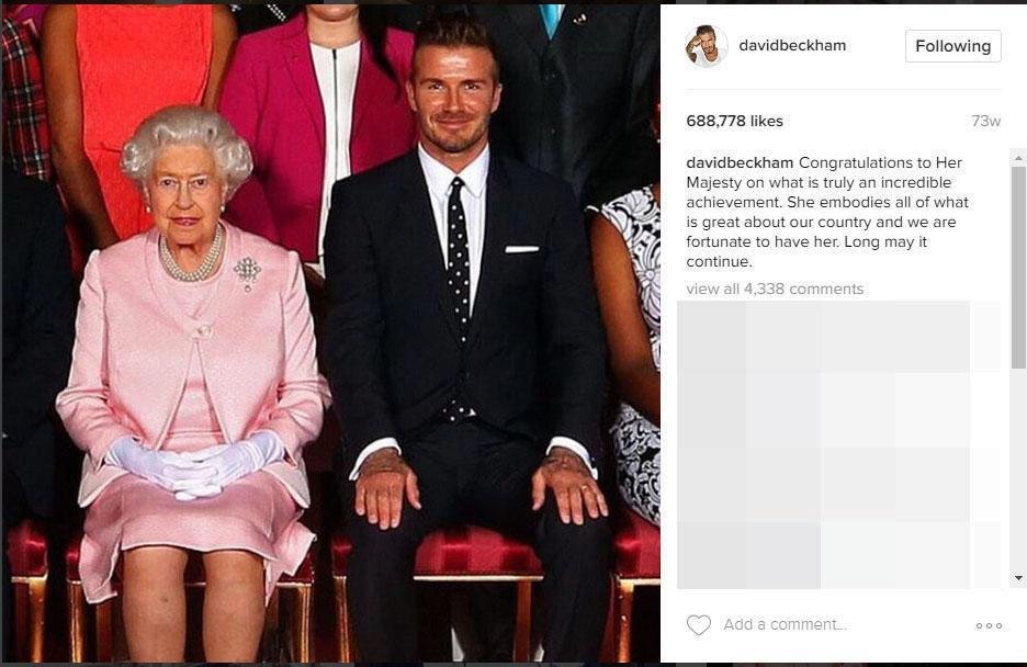 David Beckham se o královně Alžbětě II. zmiňuje na sociálních sítích velmi často. 