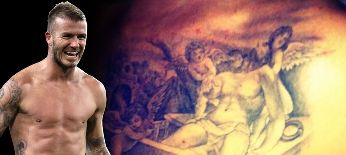 Nové tetování Davida Beckhama - andělíčci (synové) táhnou Ježíše (Davida)