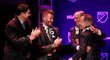 David Beckham se svými partnery krátce poté, co fotbalové Miami oznámilo, že obdrželo licenci potřebnou ke vstupu do MLS