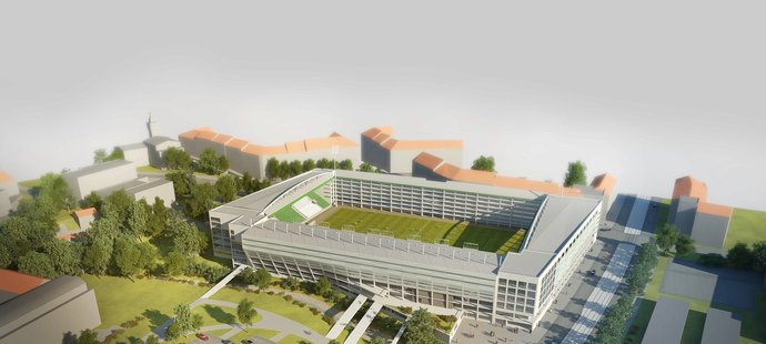 Počítačová vizualizace budoucí podoby stadionu pražských Bohemians