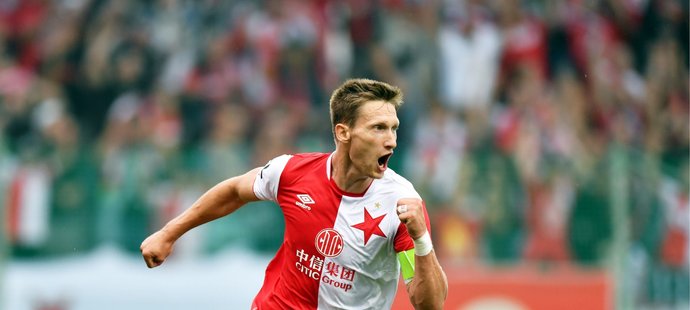 Milan Škoda slaví vstřelený gól proti Boleslavi