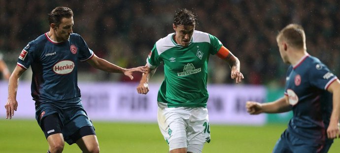 Kapitán Werderu Brémy Max Kruse při výhře nad Fortunou Düsseldorf