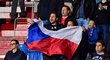 Čeští fanoušci během utkání s Běloruskem