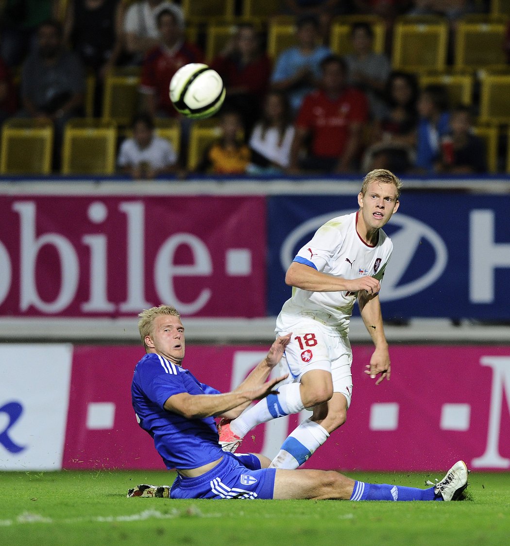 Útočník Matěj Vydra v doposud posledním zápase Česka s Finskem před dvěma lety