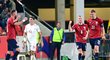 Čeští fotbalisté se radují z výhry nad Švýcarskem v Lize národů