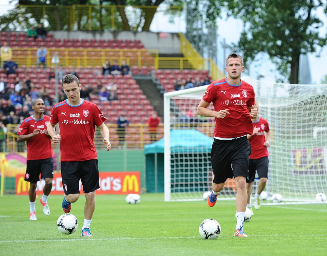 Čeští fotbalisté na tréninku během mistrovství Evropy v Polsku