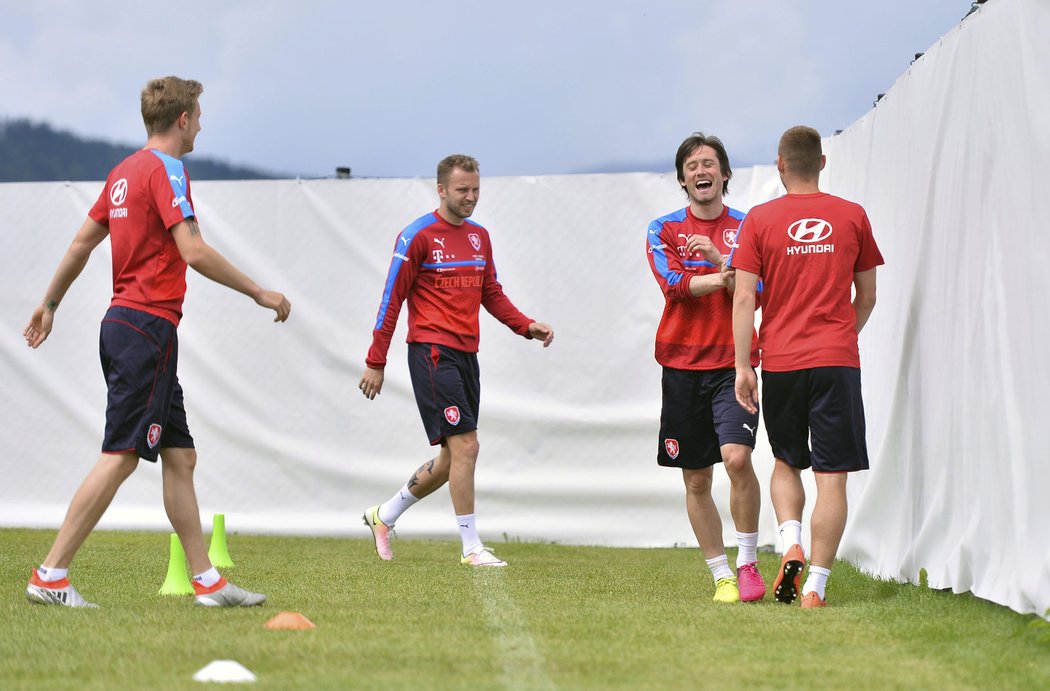 Čeští fotbalisté na tréninku reprezentace na soustředění v Rakousku