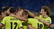 Radost českých fotbalistů po brance do sítě Slovenska