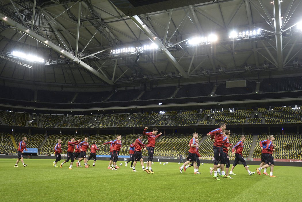 Čeští fotbalisté na tréninku před zápasem se Švédskem