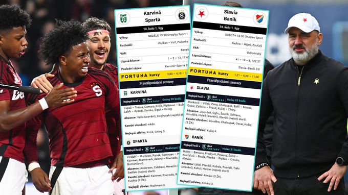 Pravděpodobné sestavy: Sparta i v Karviné začne bez TOP střelce. Zlomí Slavia sérii ztrát? Pravděpodobné sestavy: Sparta i v Karviné začne bez TOP střelce. Zlomí Slavia sérii ztrát?