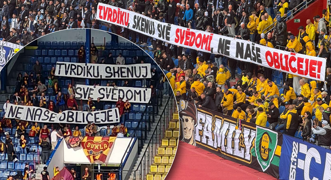 Protest fanoušků po celém Česku. Tvrdíku, skenuj své svědomí, stálo na transparentech Protest fanoušků po celém Česku. Tvrdíku, skenuj své svědomí, stálo na transparentech