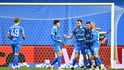 Hráči Mladé Boleslavi se radují z gólu v utkání proti Zlínu