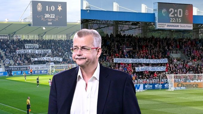 Fanoušci proti Tvrdíkovi i v Hradci, slávisté roztáhli transparent před stadionem Fanoušci proti Tvrdíkovi i v Hradci, slávisté roztáhli transparent před stadionem