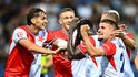 Radost hráčů Slavie po úvodním gólu