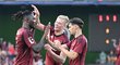 Victor Olatunji, Veljko Birmančevič a Filip Panák ze Sparty Victor Olatunji, Veljko Birmančevič a Filip Panák ze Sparty