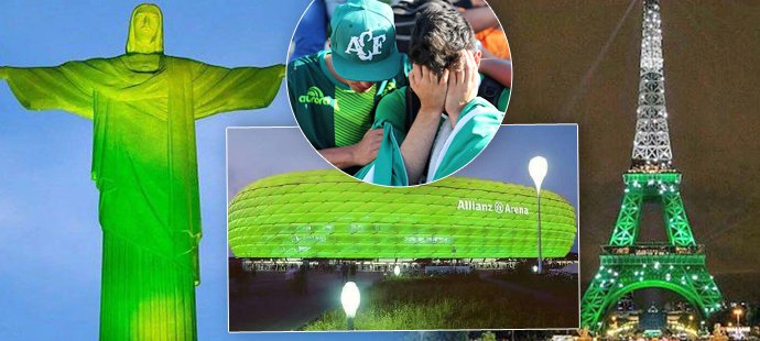 Svět se zahalil do zelené barvy a uctil tak památku zesnulých fotbalistů brazilského týmu Chapecoense