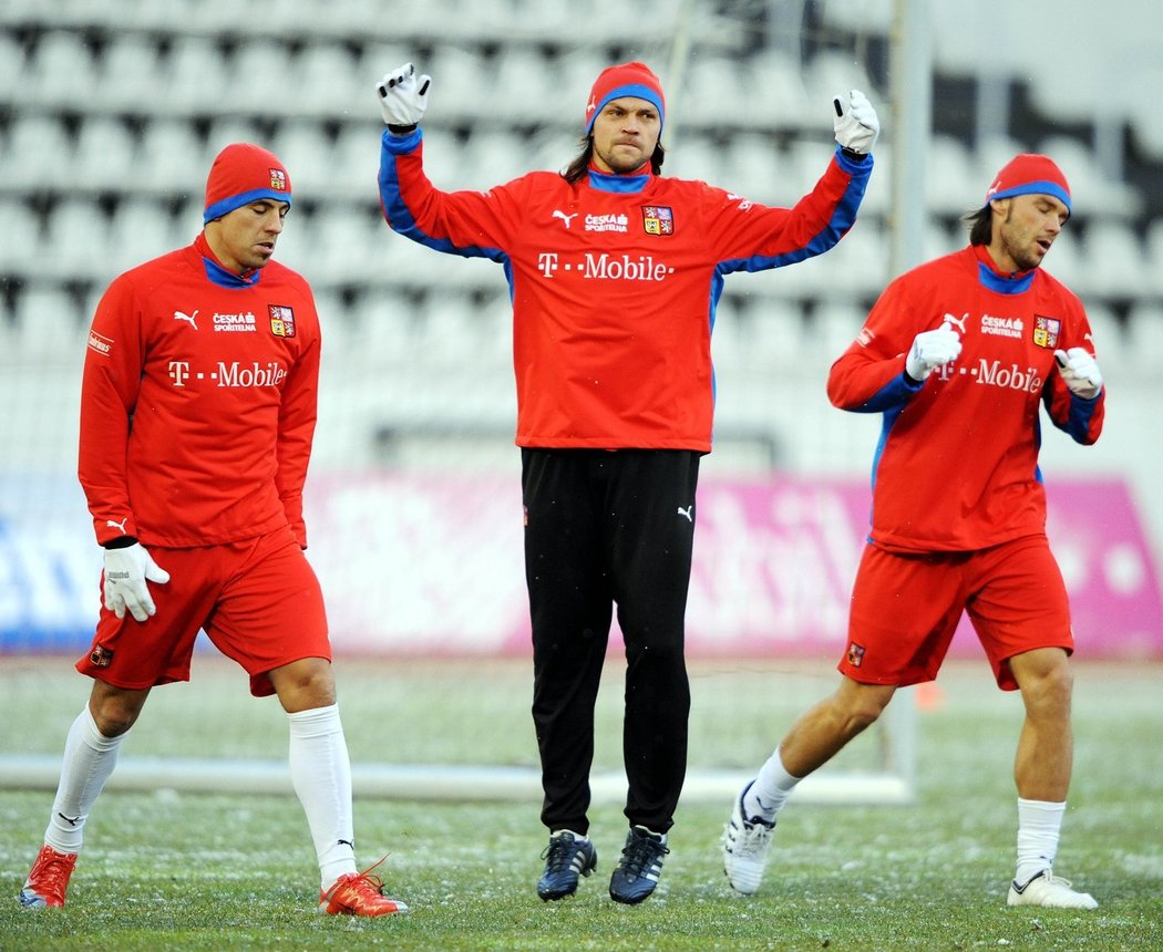 Baroš, Ujfaluši, Jankulovski při tréninku.