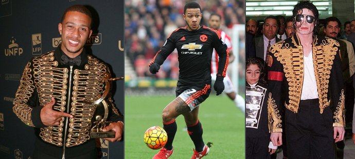 Nizozemský fotbalista Memphis Depay dorazil na galavečer francouzského fotbalu, kde měl převzít cenu za gól roku, v šokujícím outfitu hodném  Michaela Jacksona