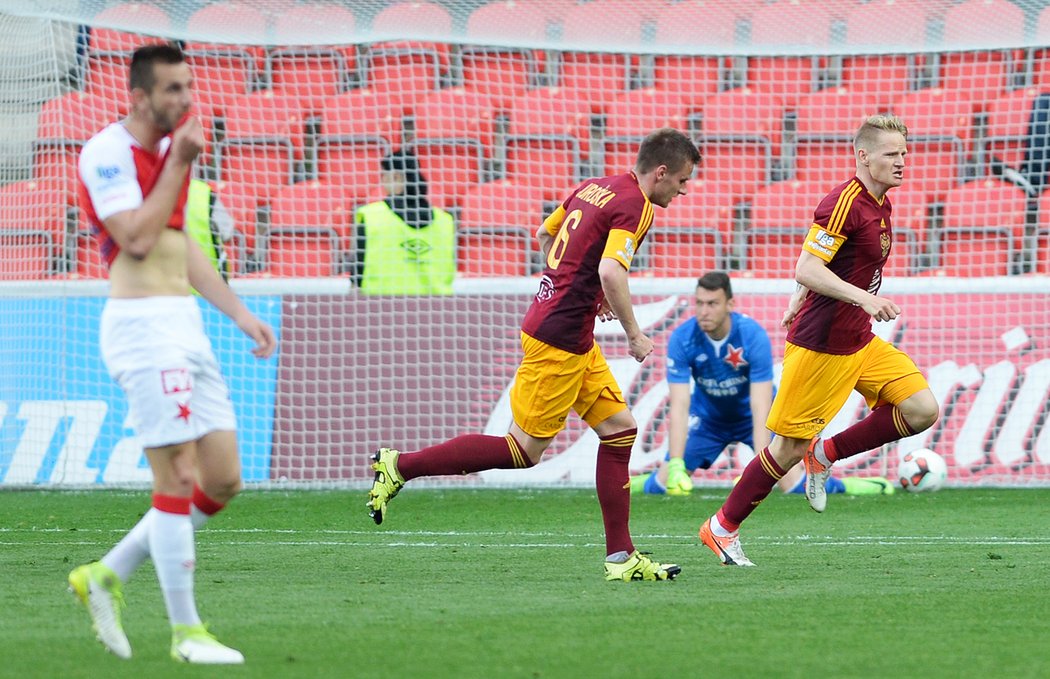 Chvíle poté, co Dukla vyrovnala v utkání na Slavii na 1:1