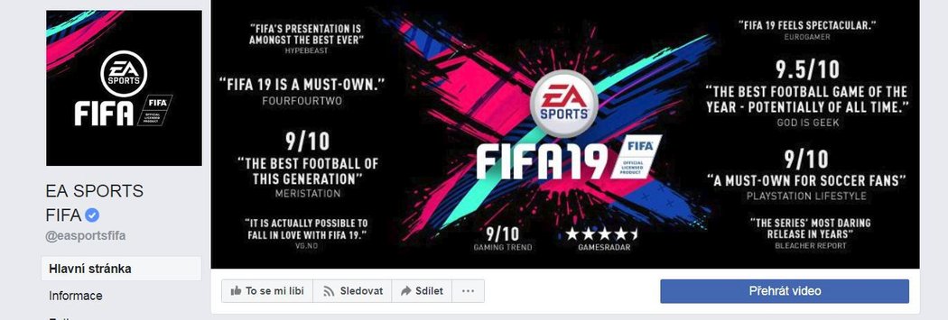 Současný vzhled Facebookové stránky EA SPORTS FIFA