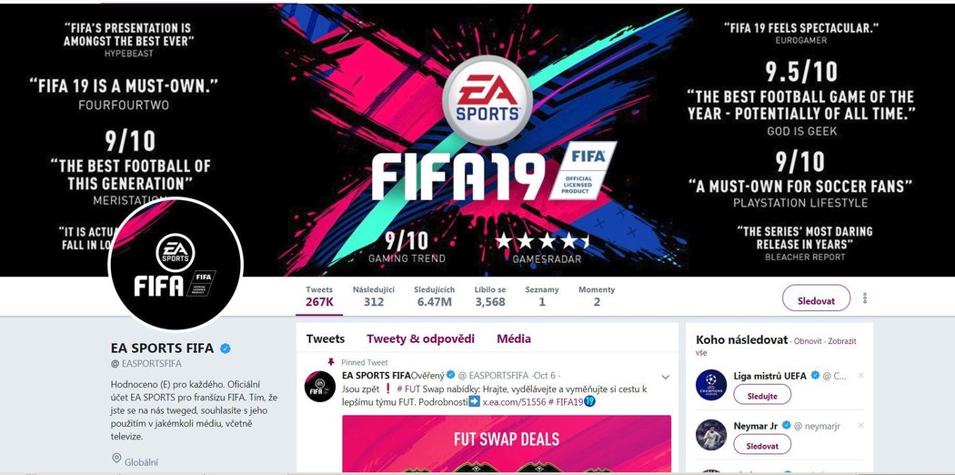 Současný vzhled twitterové stránky EA SPORTS FIFA