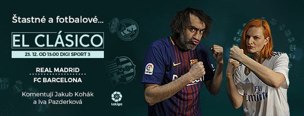 Vánoční El Clásico budou na stanici Digi Sport komentovat herci Jakub Kohák a Iv a Pazderková Vánoční El Clásico budou na stanici Digi Sport komentovat herci Jakub Kohák a Iv a Pazderková