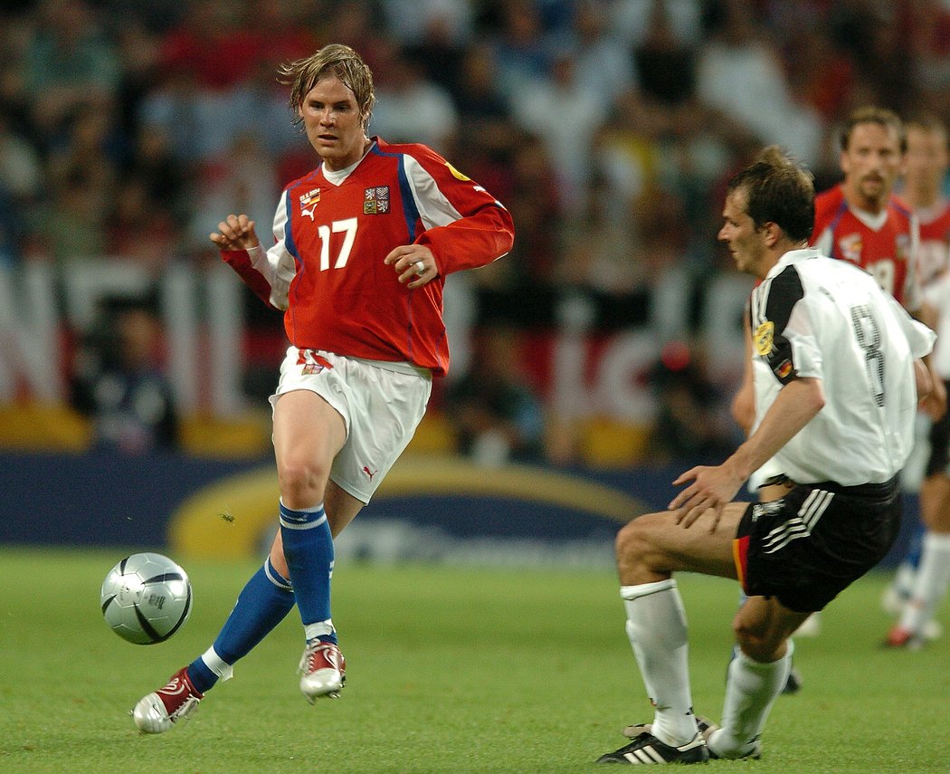 Tomáš Hübschman v zápase proti Německu v základní skupině EURO 2004, který česká reprezentace vyhrála 2:1