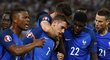 Francouzská euforie. Antoine Griezmann proměnil krátce před poločasem v semifinále EURO 2016 proti Německu penaltu a Francie vedla 1:0.