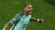 Gól! Portugalec Ricardo Quaresma slaví vítězný gól do sítě Chorvatska v osmifinále EURO 2016.