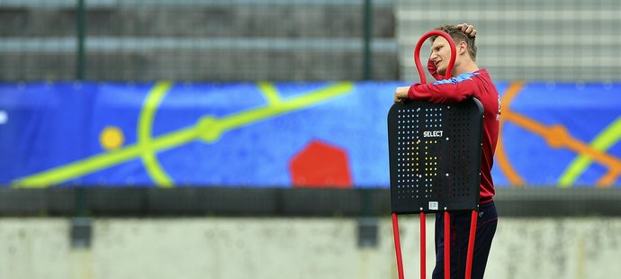 Střelec české reprezentace Milan Škoda na tréninku během EURO.