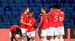 Angličané oslavují gól proti Bulharsku v zápasu kvalifikace na EURO 2020