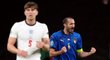 Vyrovnáno! Italský stoper Giorgio Chiellini slaví gól ve finále EURO 2021 do sítě Anglie, o který se zasloužil Leonardo Bonucci 