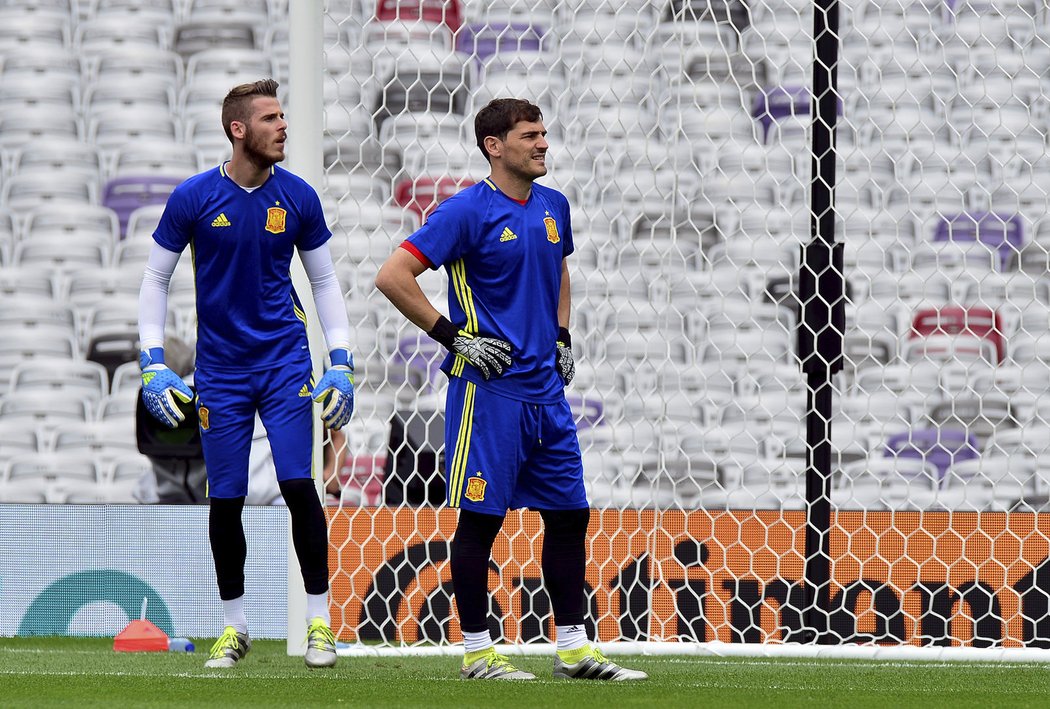 David de Gea a Iker Casillas na tréninku španělské reprezentace