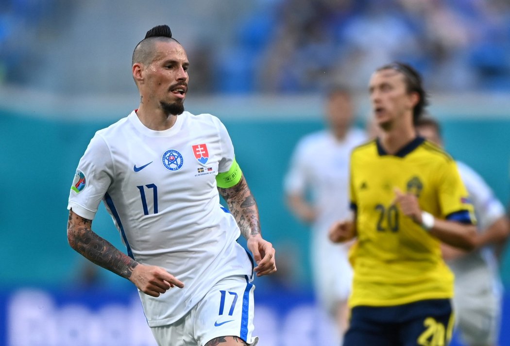 Kapitán Slovenska Marek Hamšík v zápase proti Švédsku