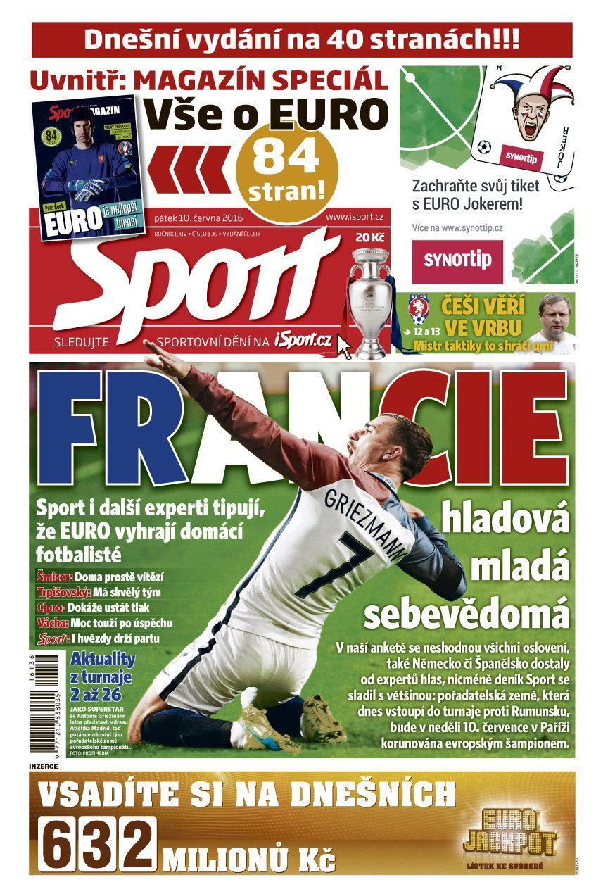 Páteční deník Sport přináší 40 stran nadupaných fotbalovým EURO 2016 plus speciální Sport Magazín!