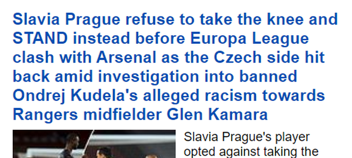 Deník Daily Mail se pustil do Slavie kvůli jejímu nepokleknutí před duelem s Arsenalem