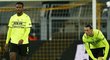 Smutek fotbalistů Dortmundu po inkasované brance v zápase Evropské ligy proti Glasgow Rangers