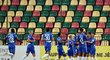 Fotbalisté Liberce se radují po proměněné penaltě Kamsa Mary v zápase 2. předkola Evropské ligy proti FK Riteriai