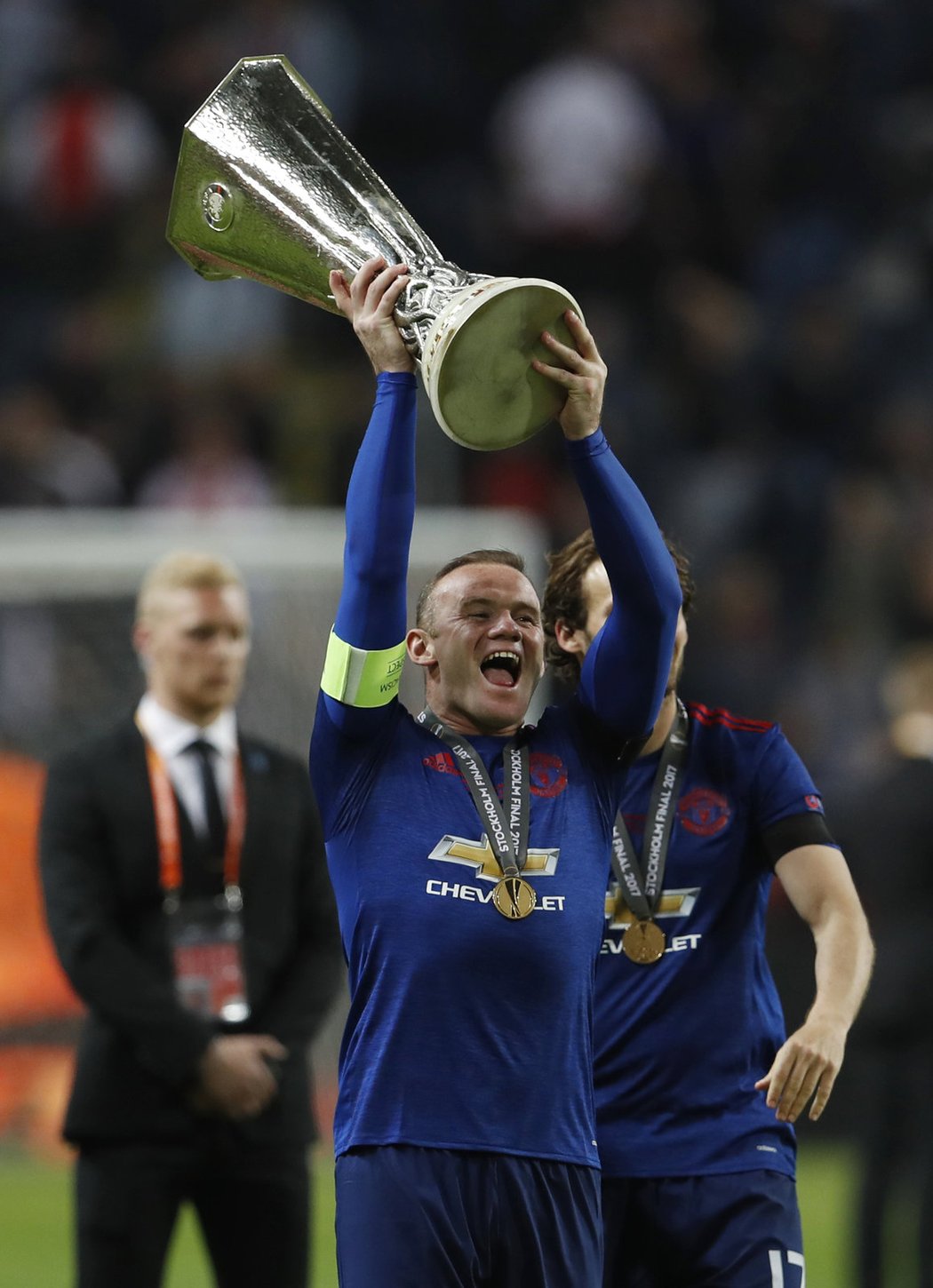 Wayne Rooney slaví vítězství v Evropské lize